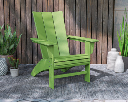 Lifestyle photo of the POLYWOOD Modern Curveback Adirondack Chair in Lime