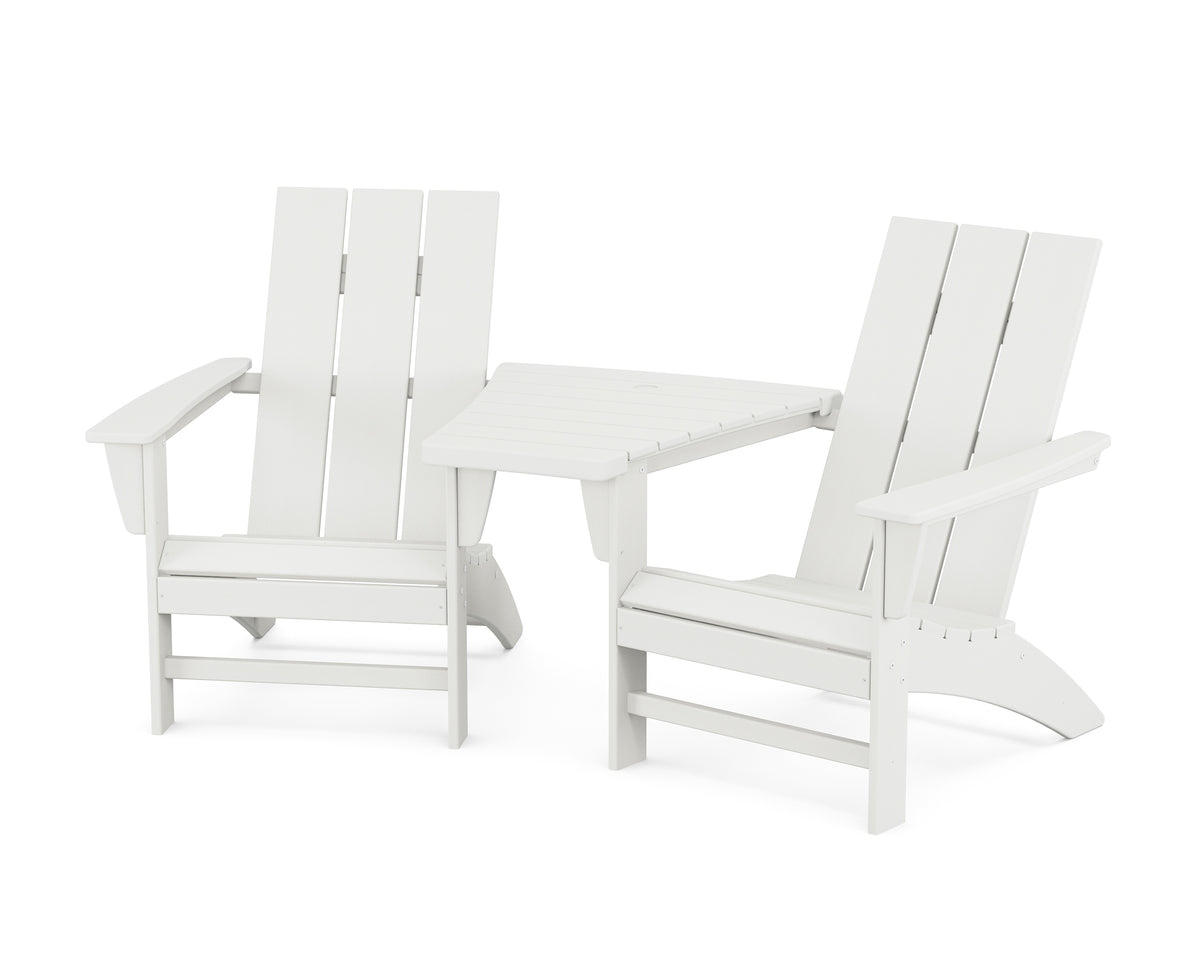 POLYWOOD Modern 3-Piece Adirondack Set with Angled Connecting Table in Vintage White