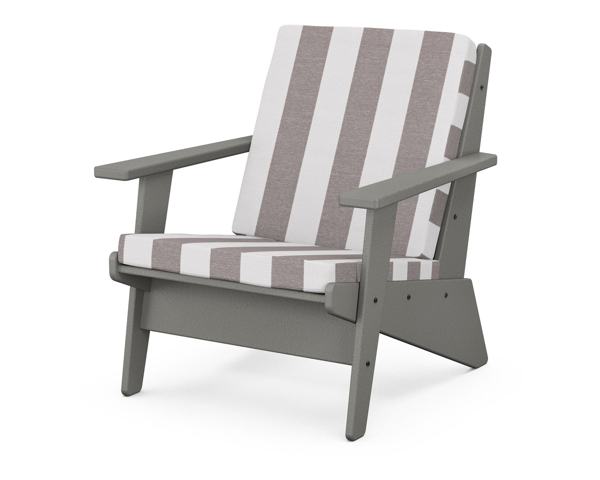 POLYWOOD Riviera Modern Lounge Chair in Slate Grey / Cabana Stripe Grey Mist