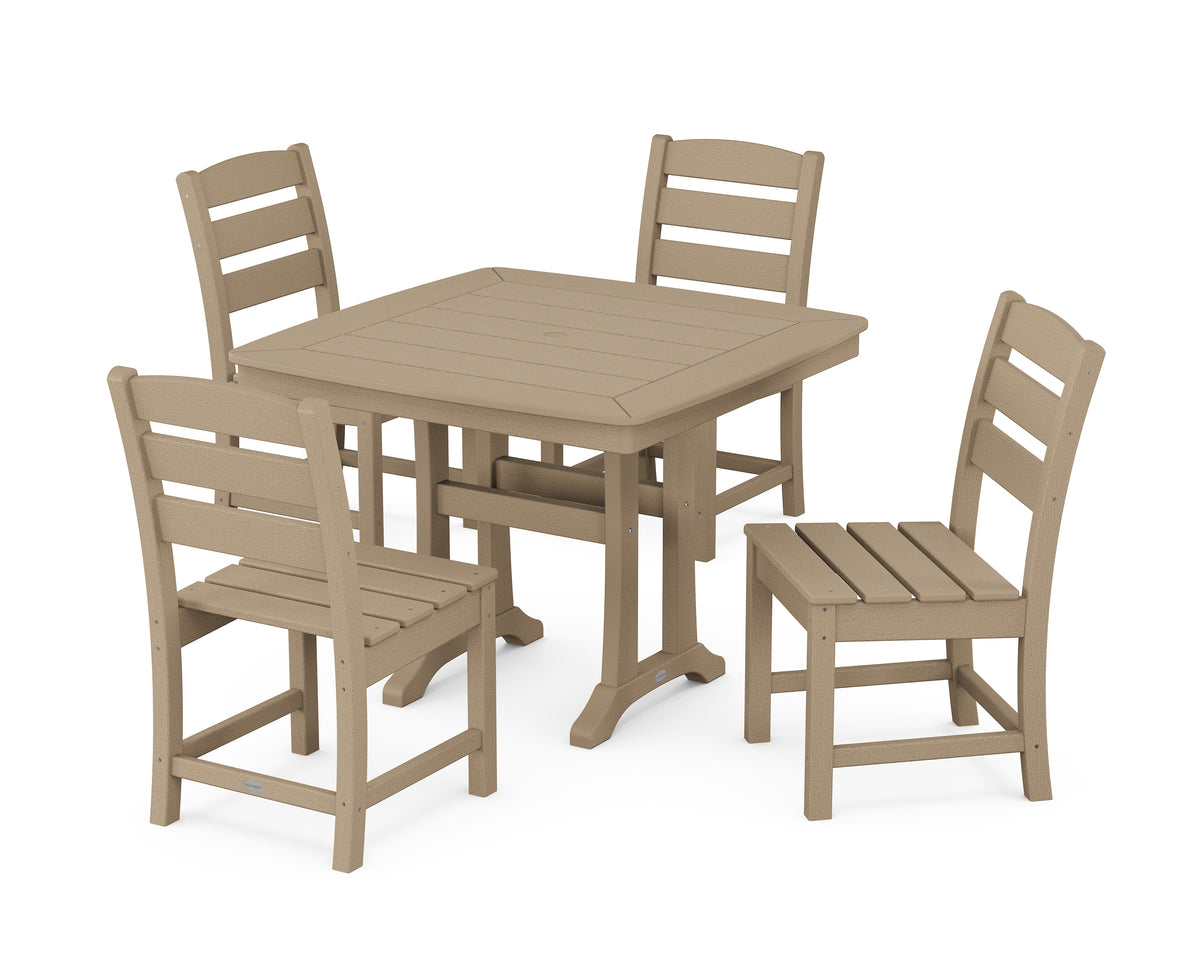 POLYWOOD Lakeside Side Chair 5-Piece Dining Set with Trestle Legs - 37" Table in Vintage Sahara