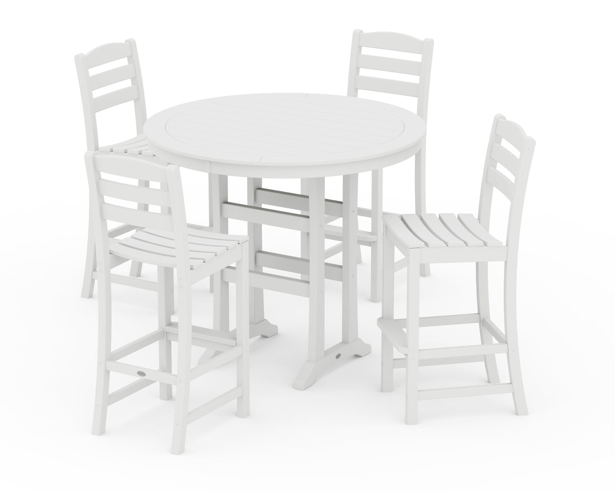 POLYWOOD La Casa Café 5-Piece Side Chair Bar Dining Set in White