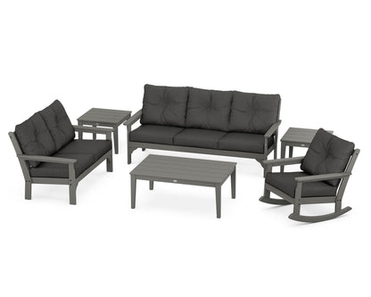 POLYWOOD Vineyard 6-Piece Deep Seating Set with Rocking Chair in Slate Grey / Spectrum Carbon