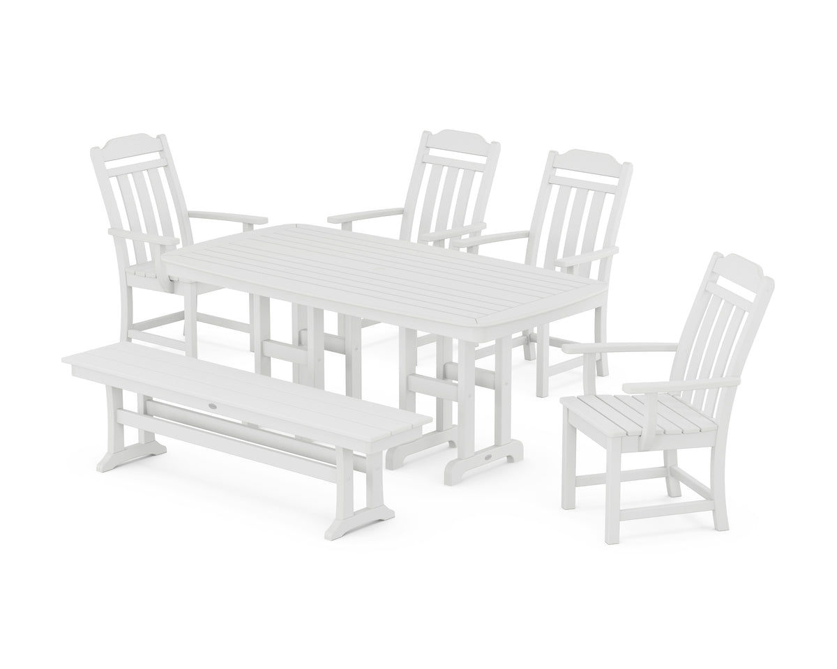 POLYWOOD Cottage 6-Piece Dining Set with Bench in White