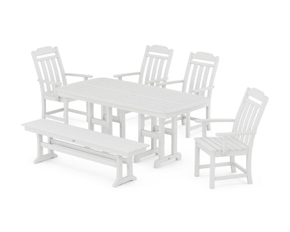 POLYWOOD Cottage 6-Piece Dining Set with Bench in White