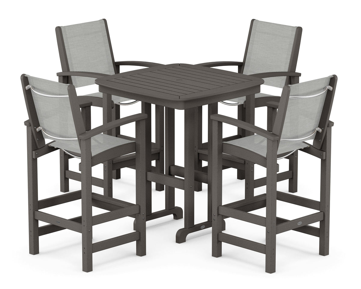 POLYWOOD Coastal 5-Piece Bar Set in Vintage Coffee / Metallic