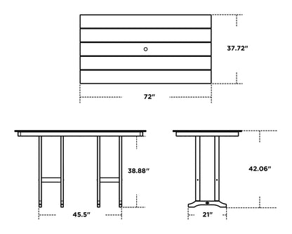 POLYWOOD Farmhouse 37" x 72" Bar Table dimensions