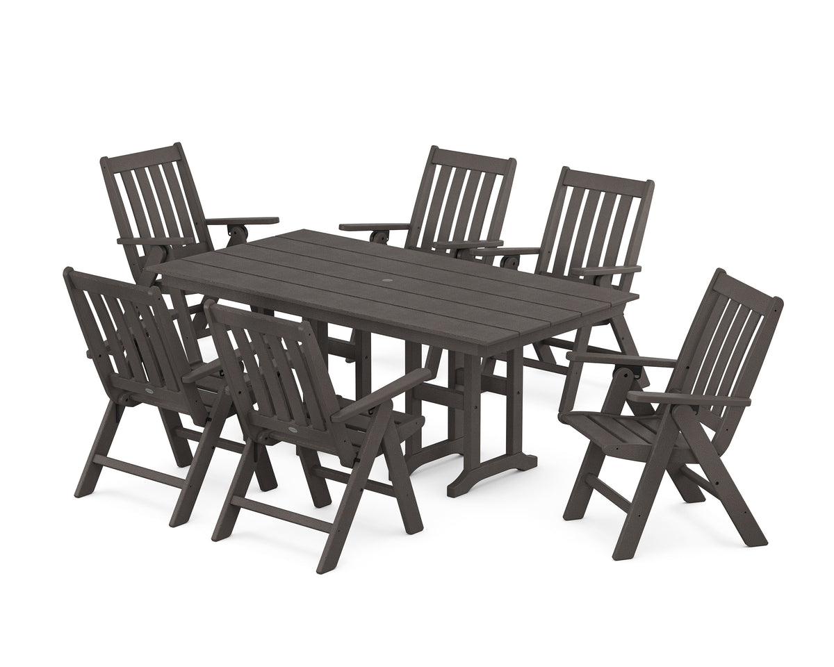 POLYWOOD Vineyard Folding Chair 7-Piece Farmhouse Dining Set in Vintage Coffee