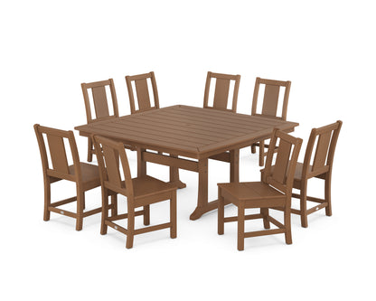 POLYWOOD Prairie Side Chair 9-Piece Square Dining Set with Trestle Legs in Teak