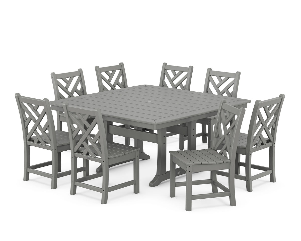 POLYWOOD Chippendale 9-Piece Nautical Trestle Dining Set in Slate Grey
