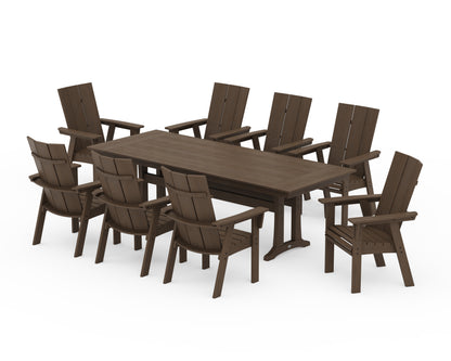 POLYWOOD Modern Curveback Adirondack 9-Piece Farmhouse Dining Set with Trestle Legs in Kona
