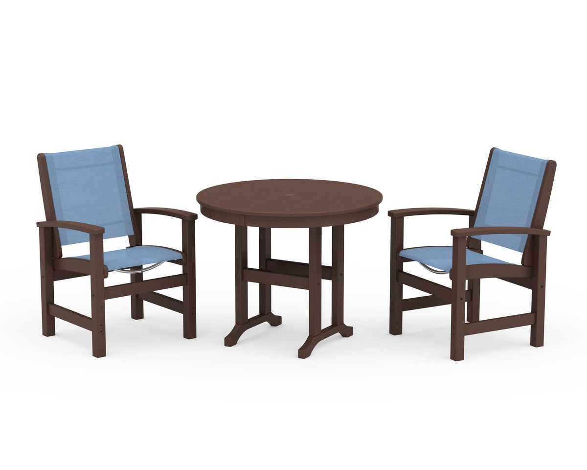 POLYWOOD Coastal 3-Piece Round Dining Set in Mahogany / Poolside