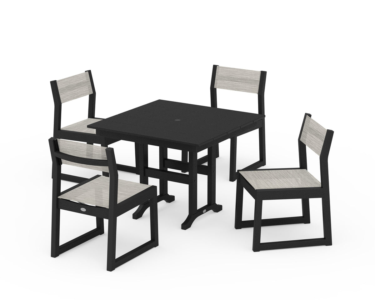 POLYWOOD EDGE Sling Side Chair 5-Piece Farmhouse Dining Set in Black / Birch