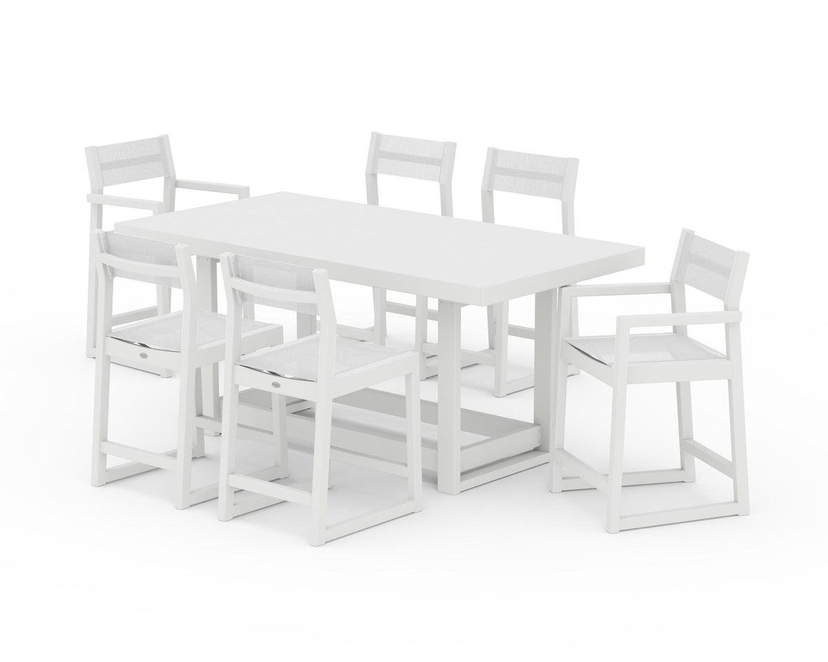 POLYWOOD EDGE Sling 7-Piece Counter Table Set in White / White