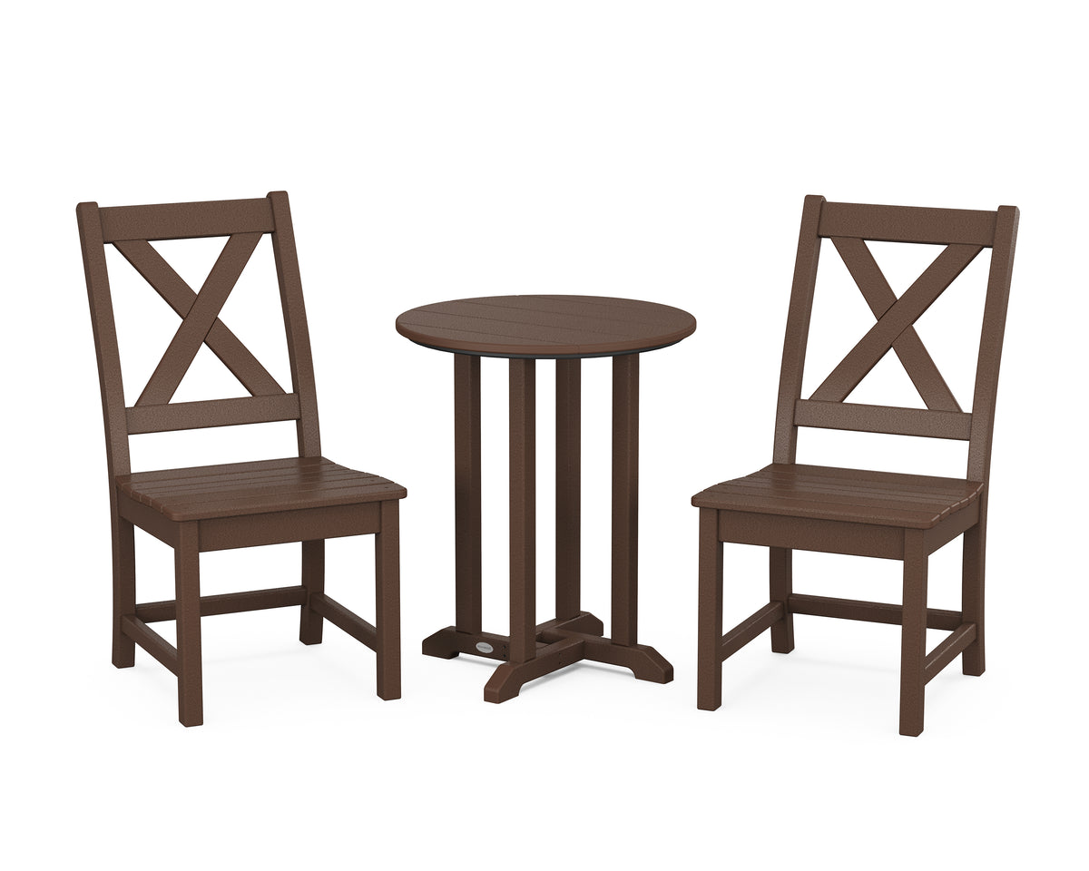 POLYWOOD Braxton Side Chair 3-Piece Round Bistro Dining Set in Mahogany