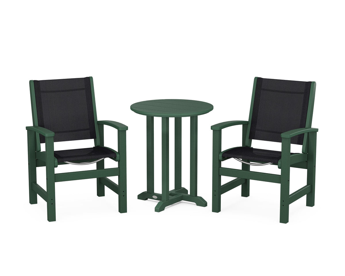 POLYWOOD Coastal 3-Piece Round Bistro Dining Set in Green / Black
