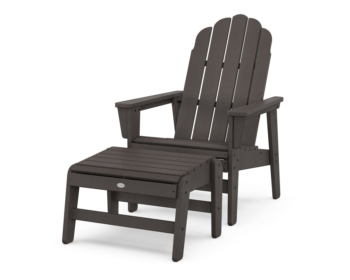 POLYWOOD Vineyard Grand Upright Adirondack Chair with Ottoman in Vintage Coffee