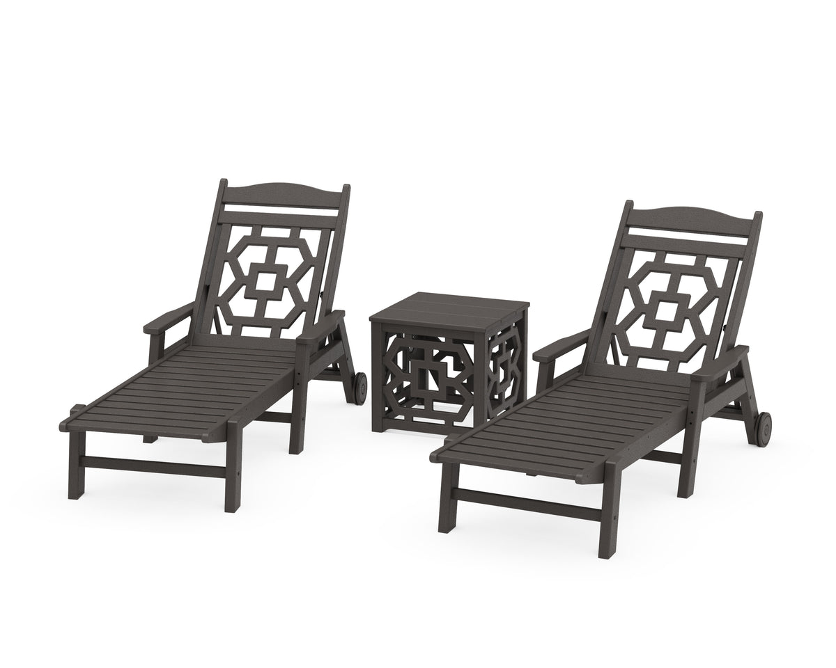 POLYWOOD Chinoiserie 3-Piece Chaise Set in Vintage Coffee