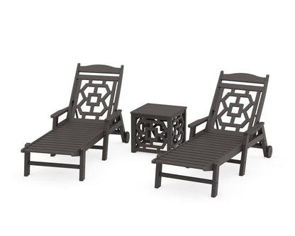 POLYWOOD Chinoiserie 3-Piece Chaise Set in Vintage Coffee