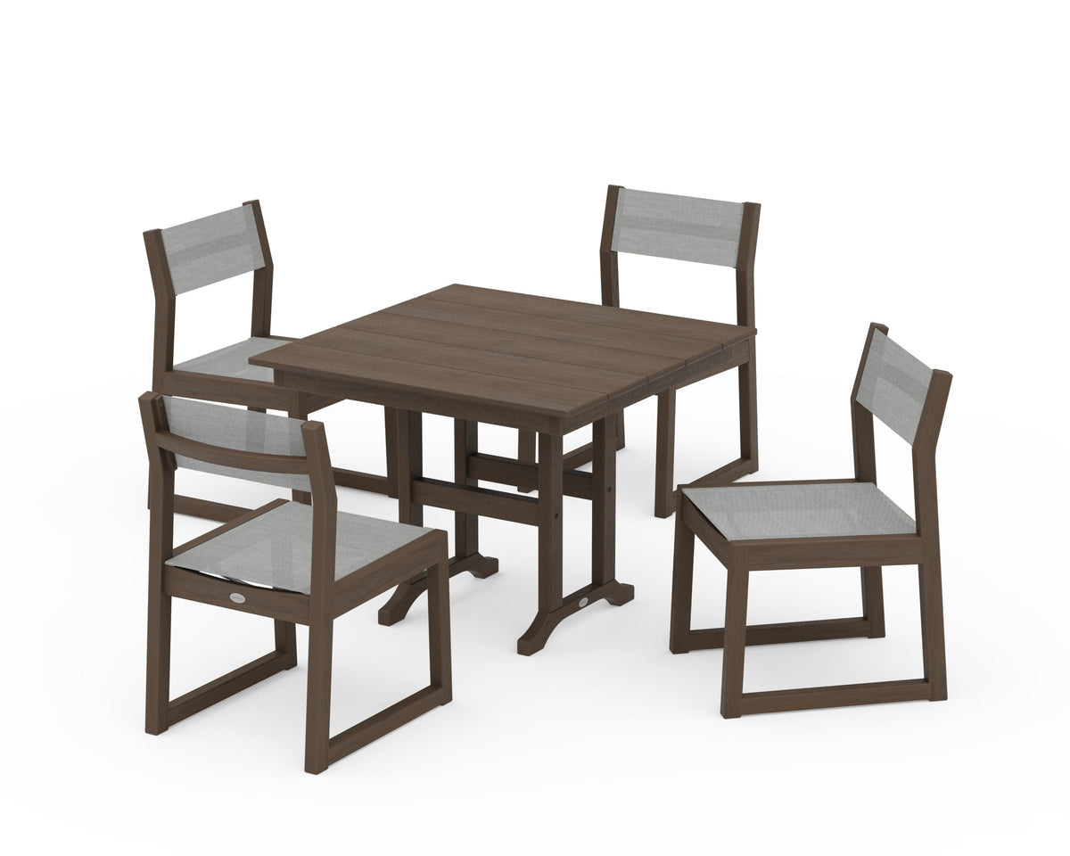 POLYWOOD EDGE Sling Side Chair 5-Piece Farmhouse Dining Set in Kona / Metallic