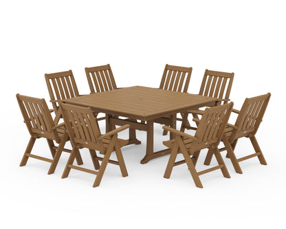 POLYWOOD Vineyard Folding Chair 9-Piece Square Dining Set with Trestle Legs in Natural