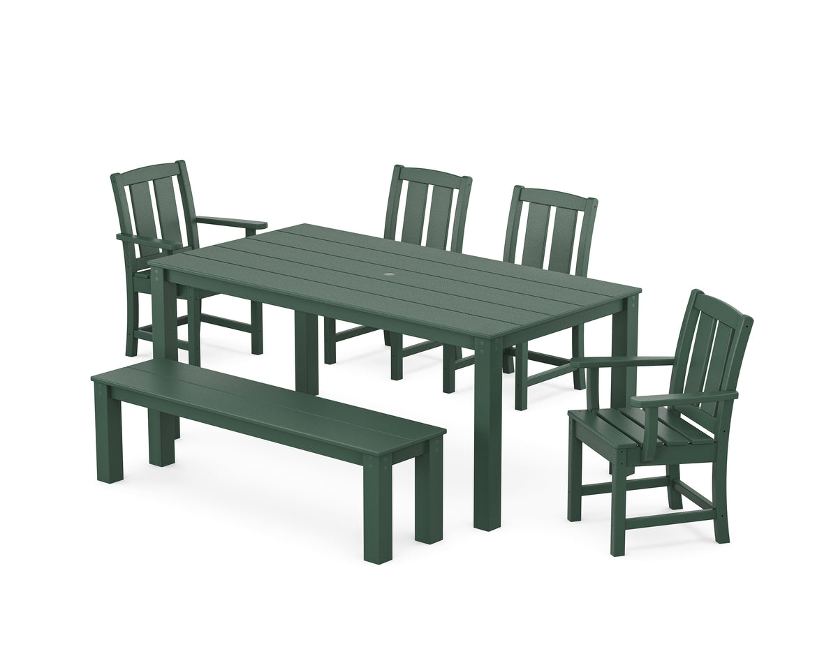 POLYWOOD Mission 6-Piece Parsons Dining Set with Bench with Mission Dining Side Chair in Green