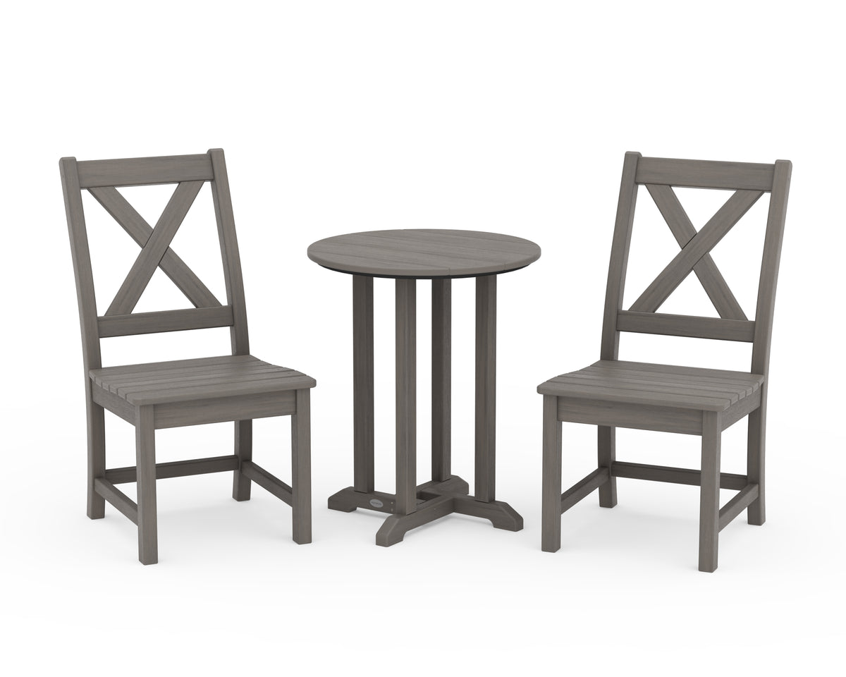 POLYWOOD Braxton Side Chair 3-Piece Round Bistro Dining Set in Driftwood