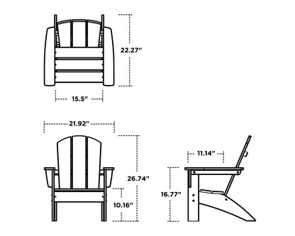 POLYWOOD Kids Nautical Adirondack Chair dimension drawing with width, depth and height measurements