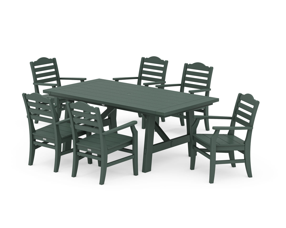 POLYWOOD Savannah Arm Chair 7-Piece Rustic Farmhouse Dining Set in Green