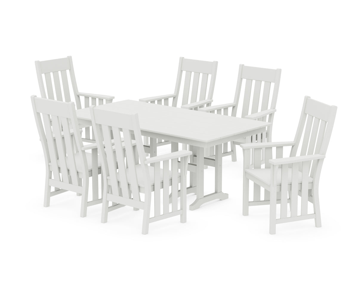 POLYWOOD Acadia Arm Chair 7-Piece Farmhouse Dining Set in Vintage White