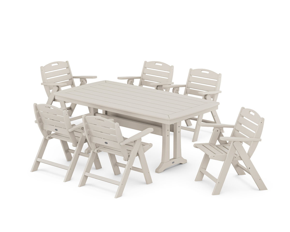 POLYWOOD Nautical Lowback 7-Piece Dining Set with Trestle Legs in Sand
