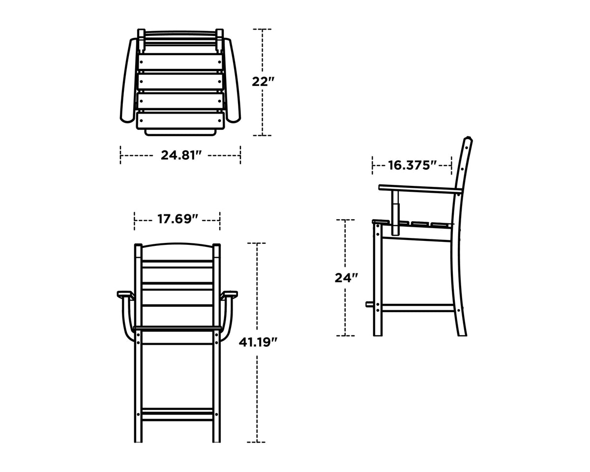 POLYWOOD Lakeside Counter Arm Chair dimensions