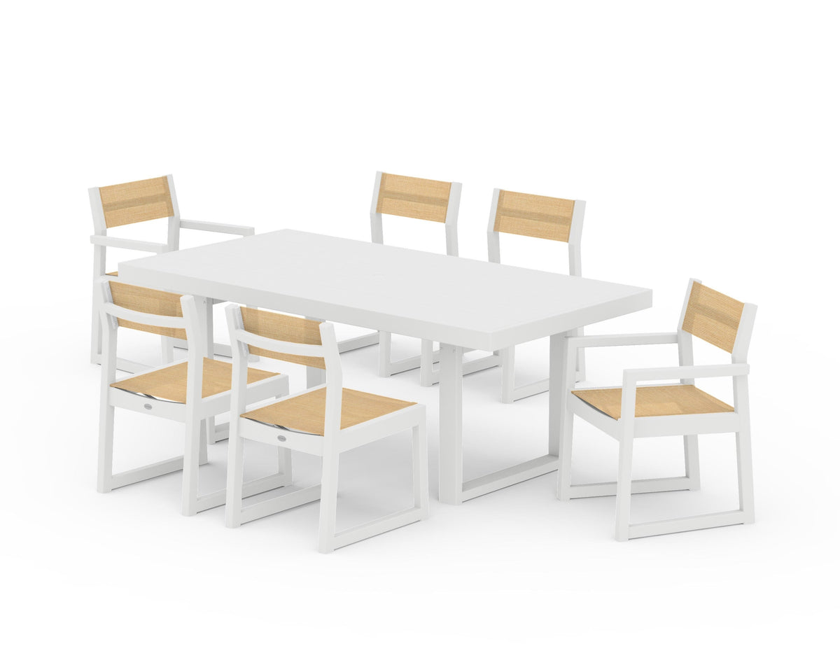POLYWOOD EDGE Sling 7-Piece Dining Set in White / Dupioni Apricot