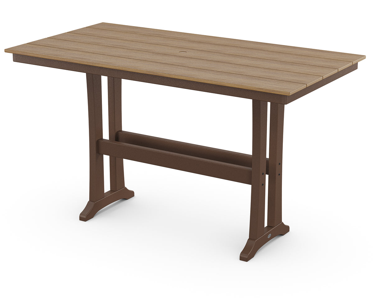 POLYWOOD Farmhouse Trestle 37" x 72" Bar Table in Mahogany / Natural