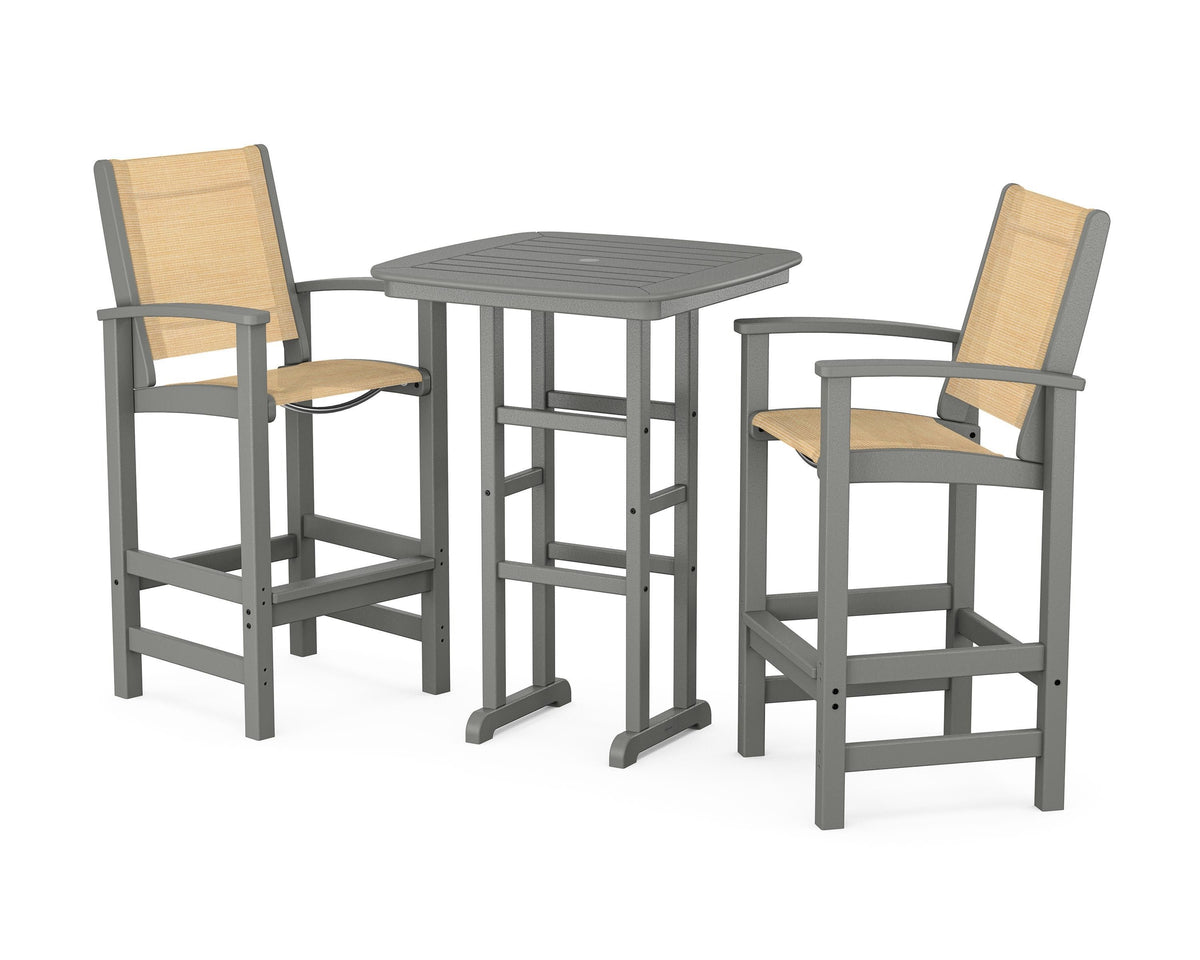 POLYWOOD Coastal 3-Piece Bar Set in Slate Grey / Dupioni Apricot