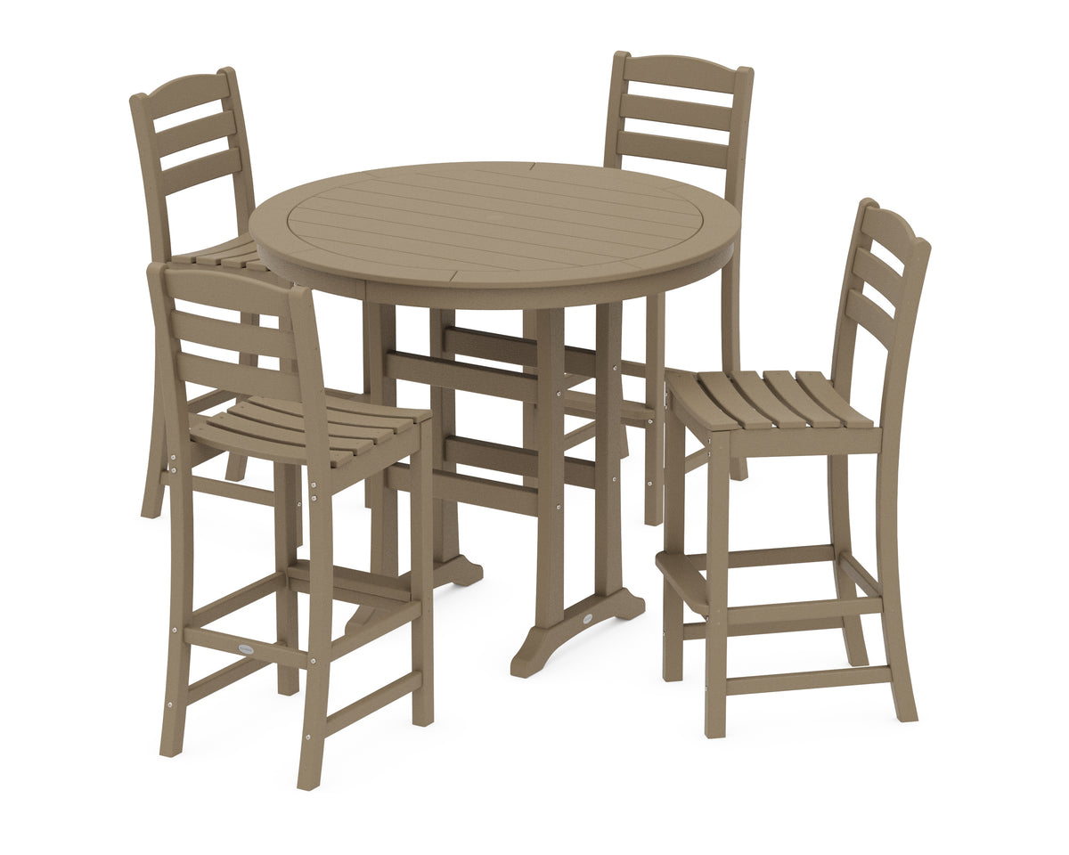 POLYWOOD La Casa Café 5-Piece Side Chair Bar Dining Set in Vintage Sahara