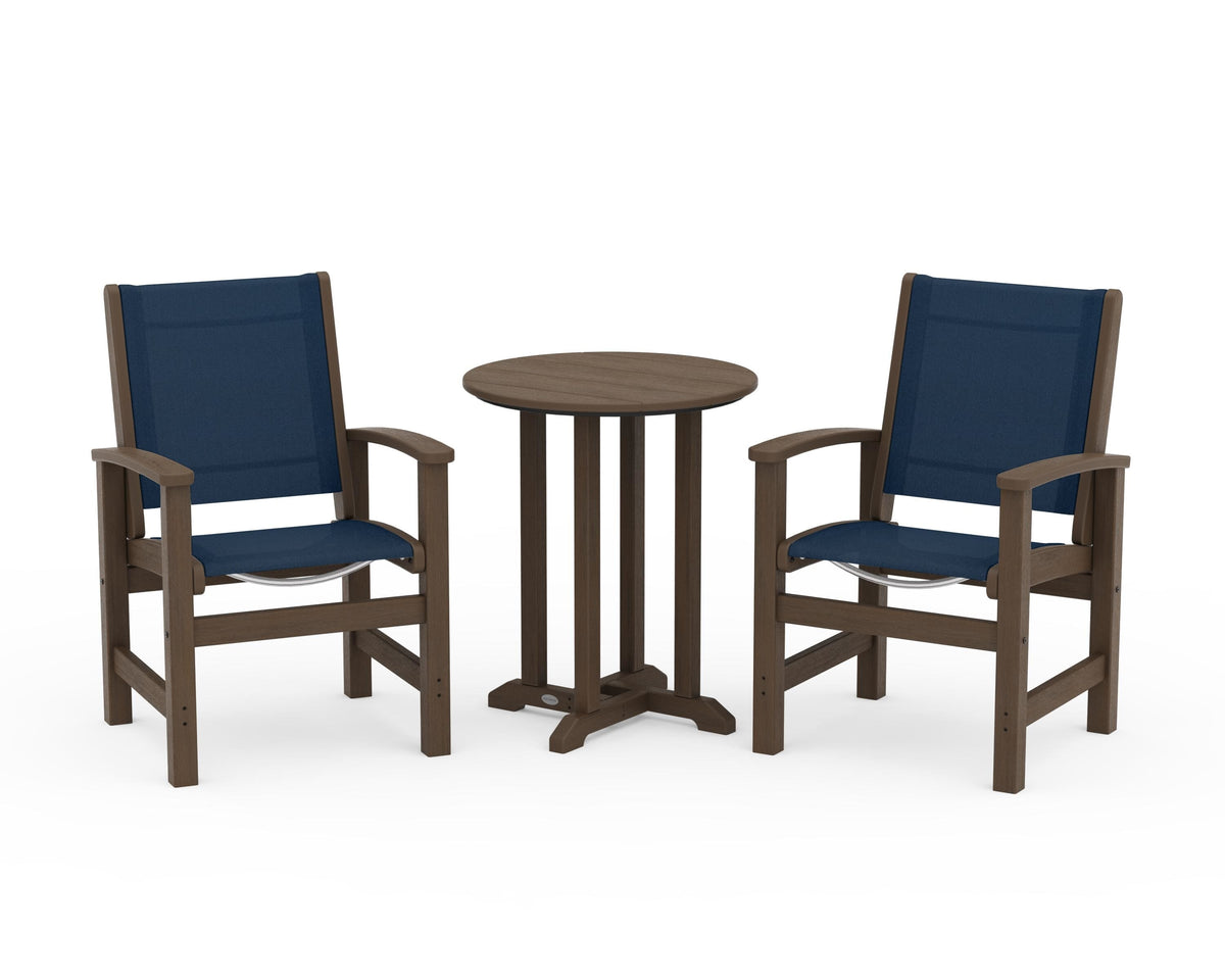 POLYWOOD Coastal 3-Piece Round Bistro Dining Set in Kona / Navy Blue
