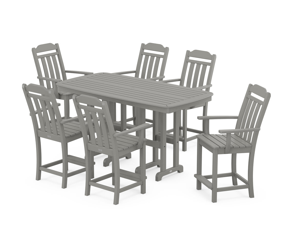 POLYWOOD Country Living Cottage Arm Chair 7-Piece Counter Set in Slate Grey