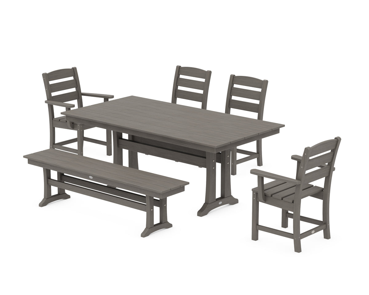 POLYWOOD Lakeside 6-Piece Farmhouse Dining Set with Trestle Legs in Driftwood