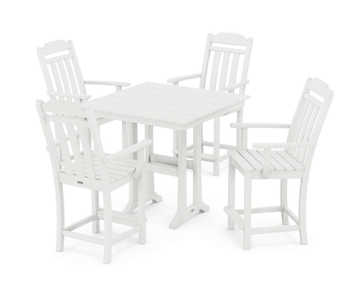POLYWOOD Country Living Cottage 5-Piece Farmhouse Counter Set with Trestle Legs in White