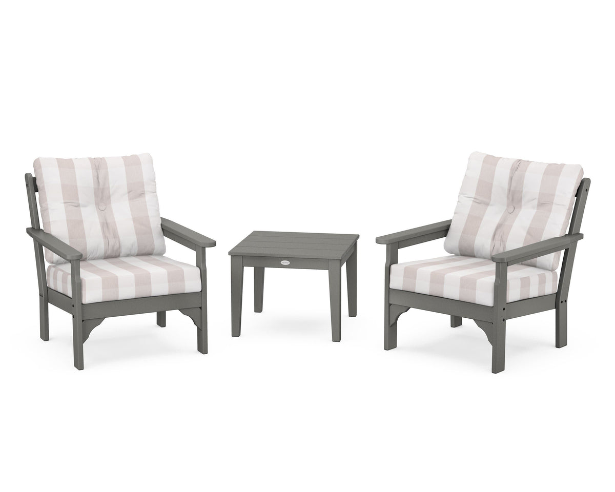 POLYWOOD Vineyard 3-Piece Deep Seating Set in Slate Grey / Buffalo Plaid Dune Burlap