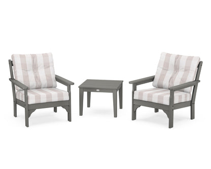 POLYWOOD Vineyard 3-Piece Deep Seating Set in Slate Grey / Buffalo Plaid Dune Burlap