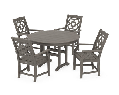 POLYWOOD Chinoiserie 5-Piece Round Farmhouse Dining Set in Driftwood