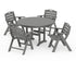 POLYWOOD Nautical Folding Lowback Chair 5-Piece Round Farmhouse Dining Set in Slate Grey