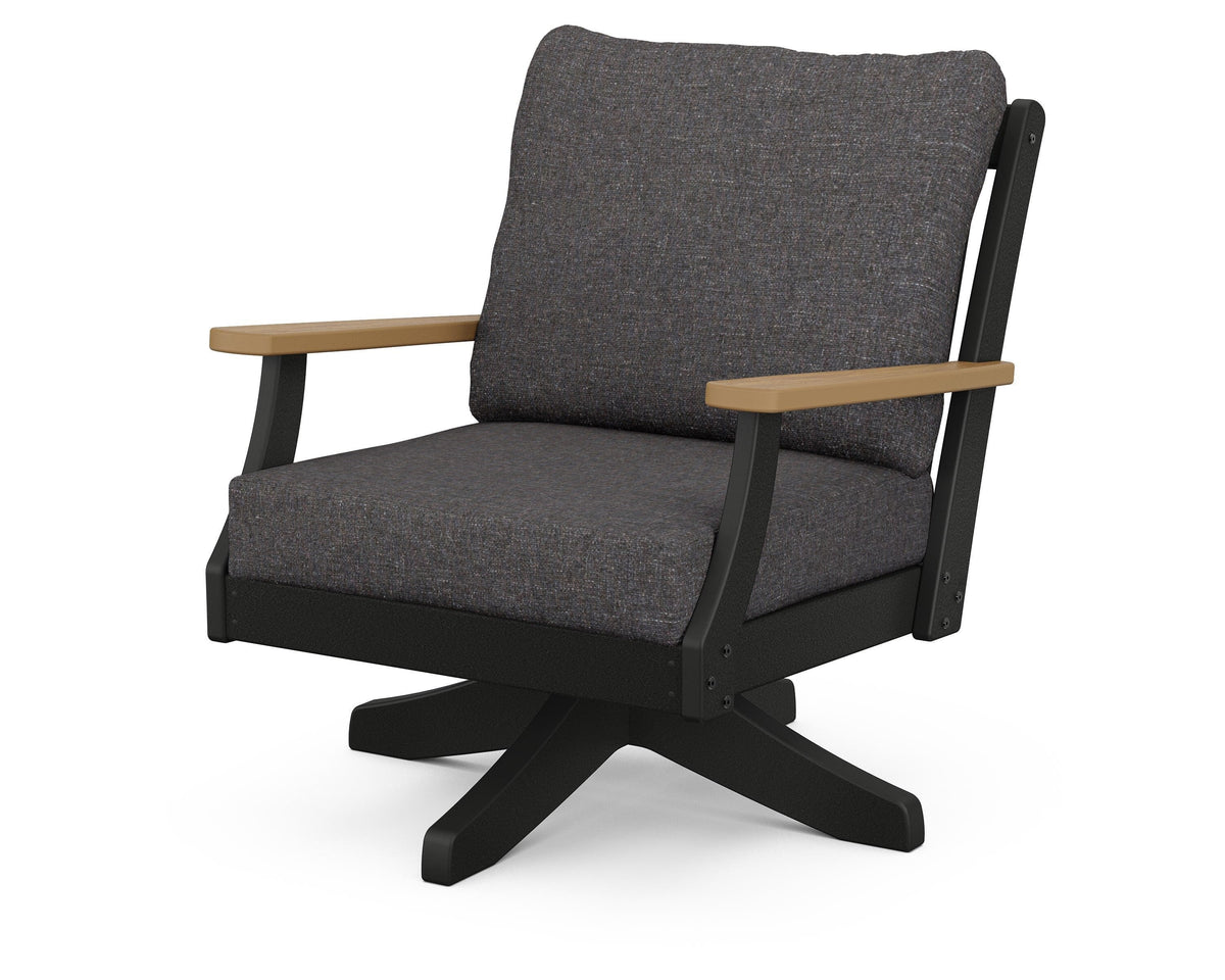 POLYWOOD Braxton Deep Seating Swivel Chair in Black / Natural / Ash Charcoal