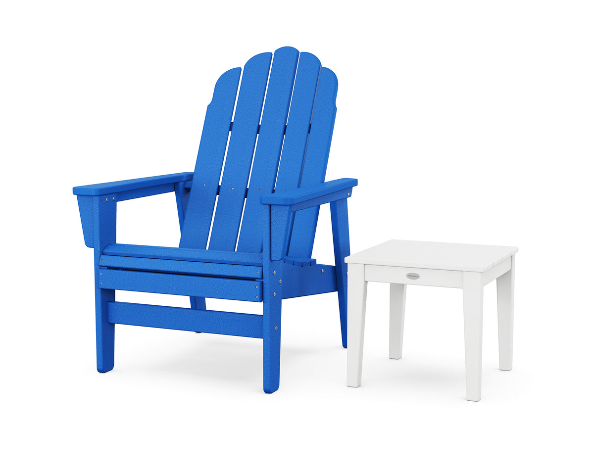 POLYWOOD Vineyard Grand Upright Adirondack Chair with Side Table in Pacific Blue / White