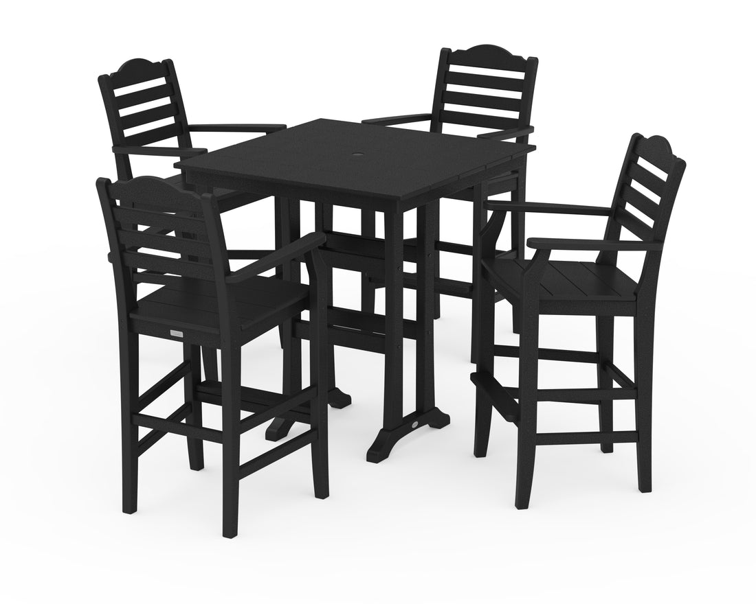 POLYWOOD Savannah 5-Piece Farmhouse Bar Set with Trestle Legs in Black