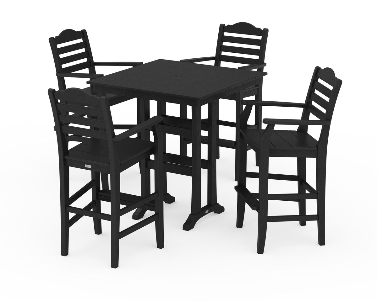 POLYWOOD Savannah 5-Piece Farmhouse Bar Set with Trestle Legs in Black