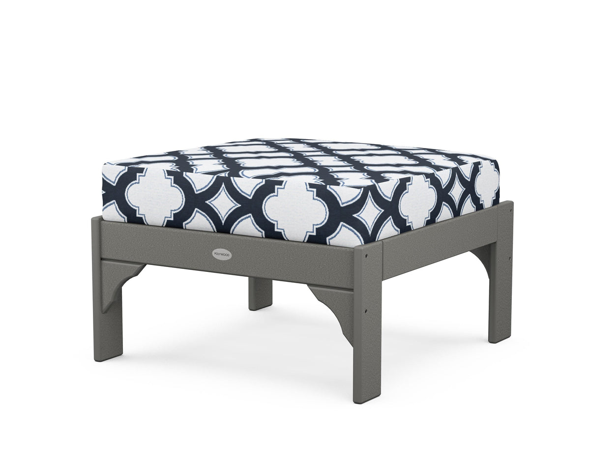POLYWOOD Vineyard Deep Seating Ottoman in Slate Grey / Trellis Marine Indigo