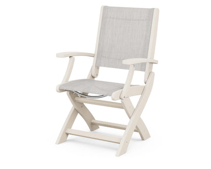 POLYWOOD Coastal Folding Chair in Sand with Sand arms and Parchment sling