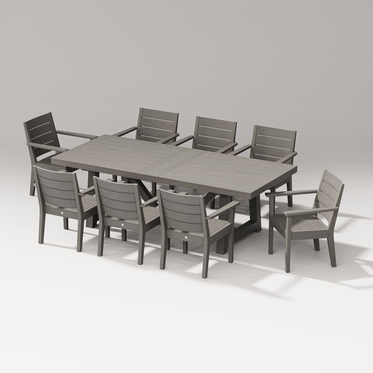 POLYWOOD Latitude Arm Chair 9-Piece A-Frame Table Dining Set in Driftwood